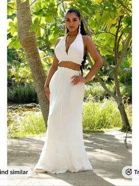Fashion Nova White Halter Maxi Skirt Set
